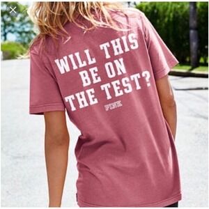 PINK Victorias Secret Graphic TShirt‎ V Neck Pocket Will This Be On The Test XS